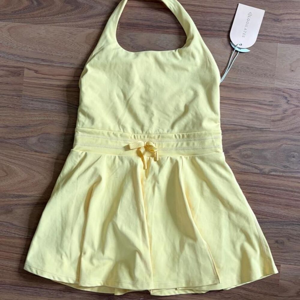 Blogilates Girls Yellow Halter Tennis Dress XL 14 NWT